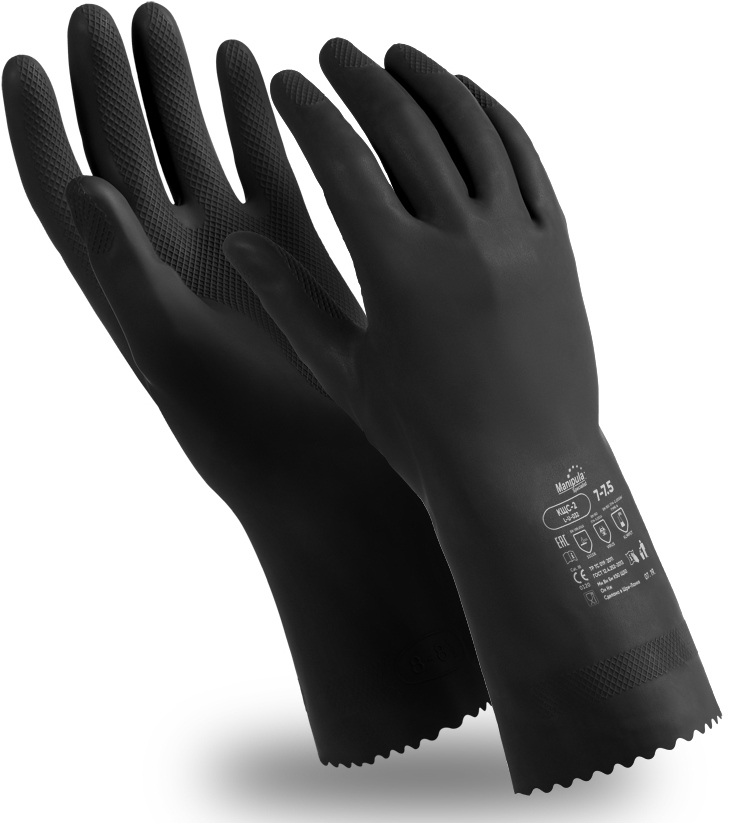 Перчатки КЩС-2 (CG-943), латекс, 0.35 мм, 300 мм, без подкладки, цвет черный