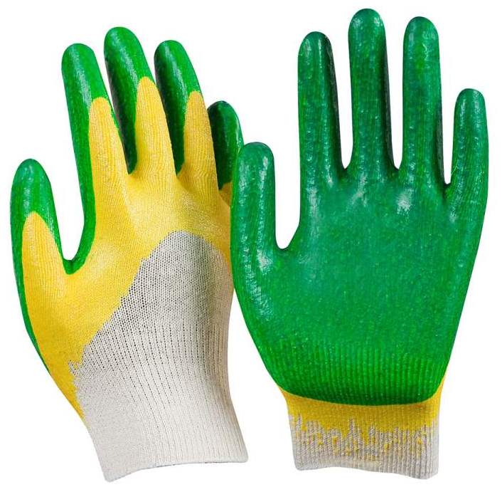 Перчатки хб 13кл с двойн. латексным покрытием ЛЮКС (зеленые)