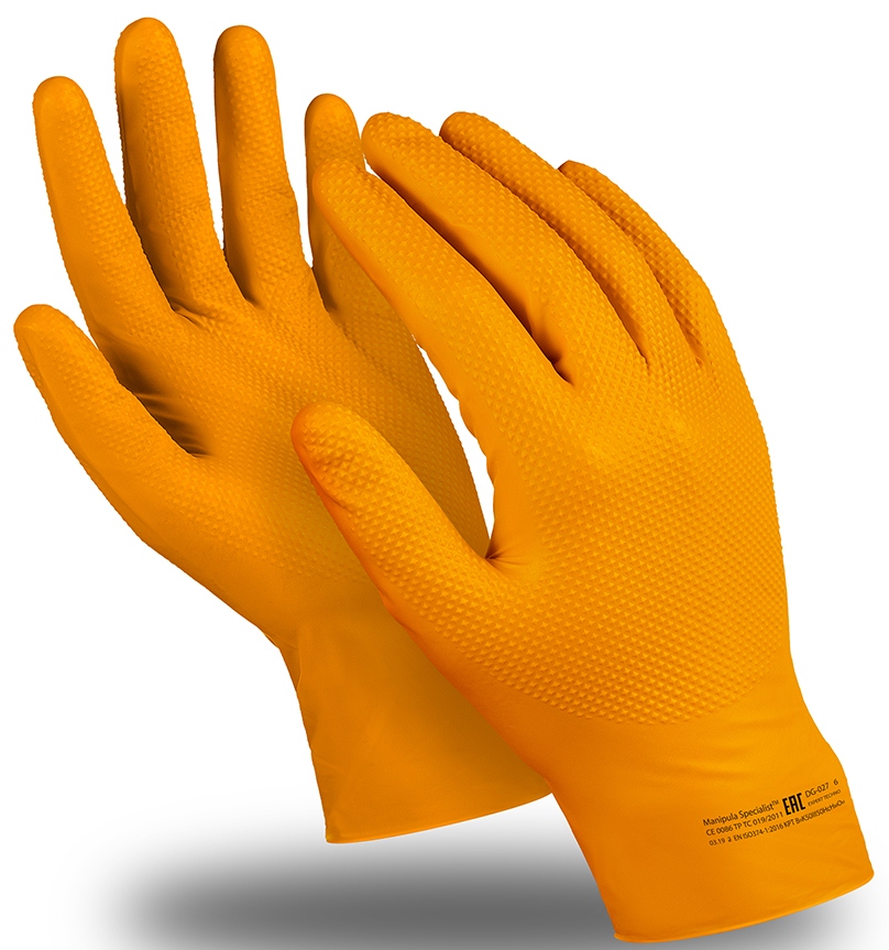 Перчатки ЭКСПЕРТ ТЕХНО (DG-027), нитрил, 0.20 мм, неопудренные, текстура, цвет оранжевый