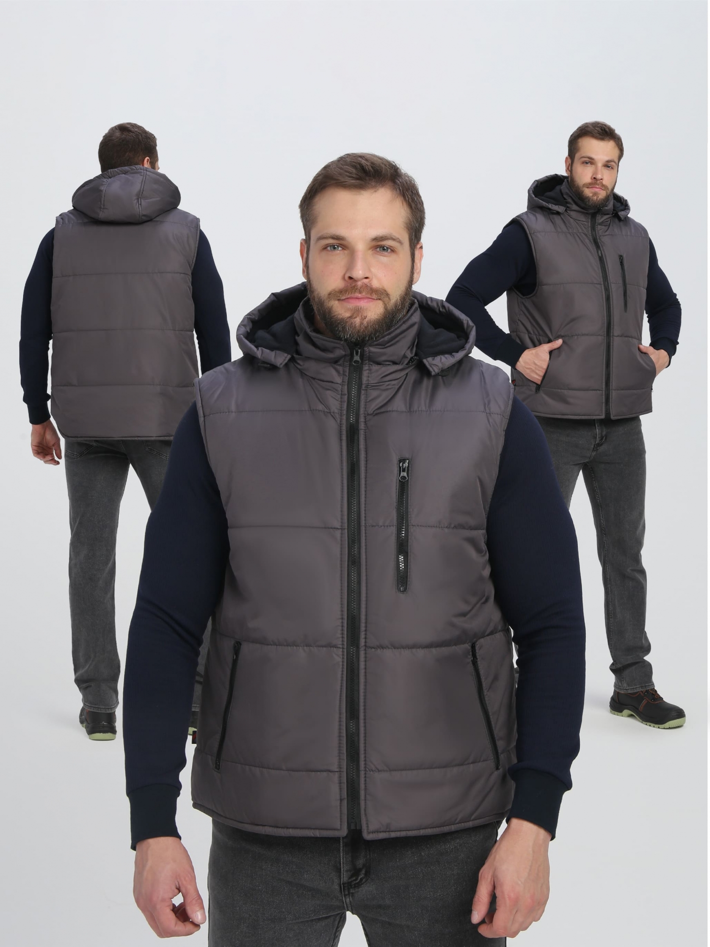 Жилет РЕСПЕКТ утепленный с капюшоном, темно-серый
